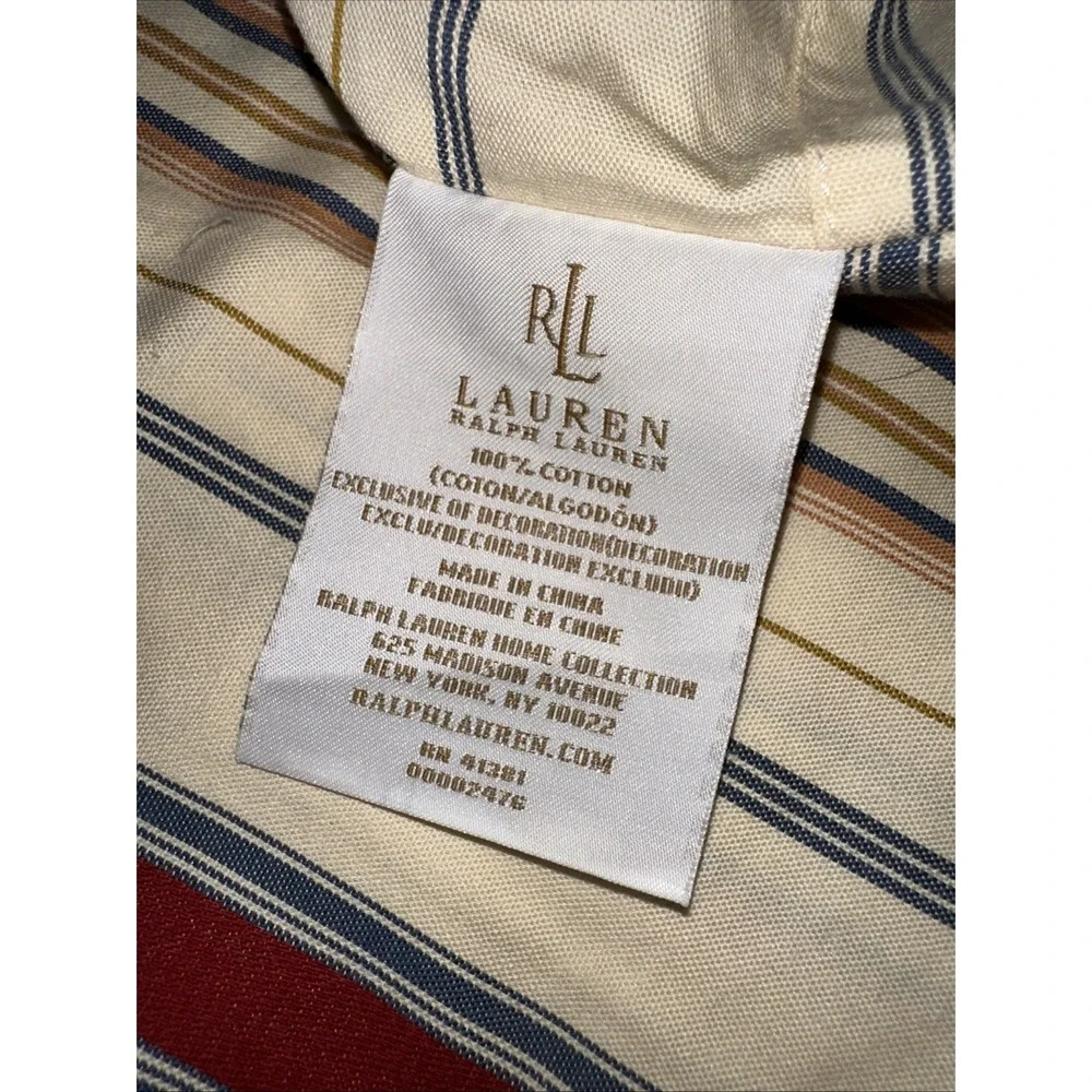 Ralph Lauren King Pillow Shams Pair 2 Ticking Stripe Red Blue Cotton Vintage RL